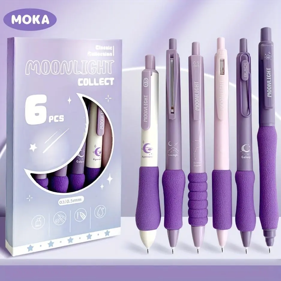 0.5mm Gel Pen (6 Counts/set), Rollerball Pen Set, Soft Grip Decompression Press, Smooth Writing Pens for School Exams, Office Stationery & Supplies, Writing Tools