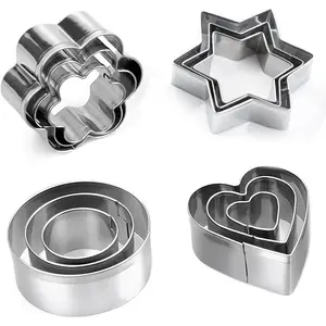 Mini Cookie Cutters Set of 12, Heart Flower Star Round Shapes Metal Cutter Stamp for Fruit Vegetable, Small Stainless Steel Biscuit Mold for Baking Bakeware Utensils Clay Tin