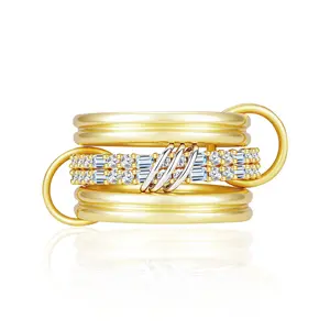 18k Gold Plated cz Interlocked Stackable Ring Dainty Setfor Women - Statement Multi Ring Mixed Metals Stack - Cubic zirconia band  Stacking Jewelry For Summer(Size Up Recommended) Dainty Set exquisite trendy fashion jewelry accessory casual daily
