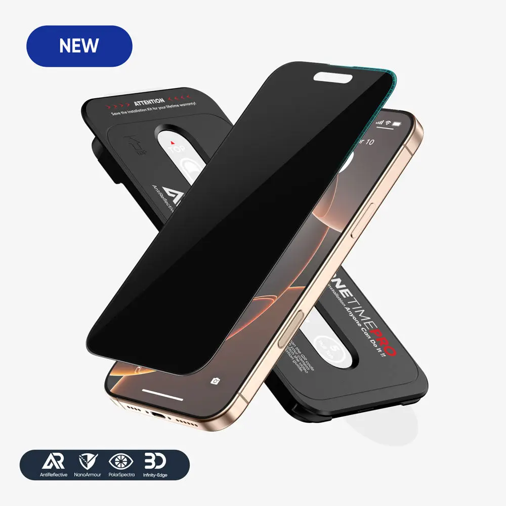 NanoArmour ONETIME PRO Privacy Anti Reflective 3D Infinity Edge – iPhone 16 / 15 Series