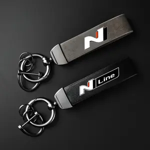 Car Keychain, PU Leather Car Keychain, Simple Design Car Interior Decoration Accessories for Hyundai i20 i30 Elantra Kona Sonata Tucson N Line, Car Interior Accessory