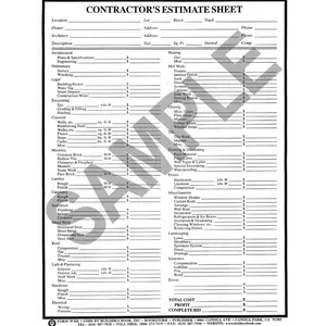 W568 Contractor's Estimate Sheet (Pack of 50)