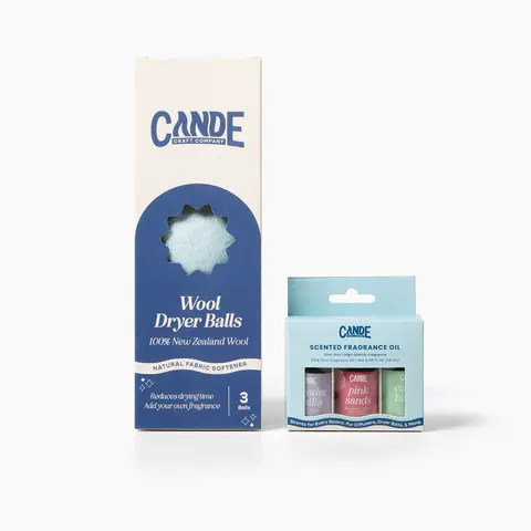 CANDECRAFTCO 3-Piece Premium Pure Wool Laundry Balls & Discs Dryer Add-On Set - Eco-Friendly, Refillable, Skin-Friendly, Reusable, 3 Perfume Oils, Multiple Scents, Static-Reducing, Faster Drying, Adjustable Intensity, 1000+ Loads, Watermelon Option