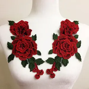 1 Pair Embroidery Rose Flower Sew On Patch Dress Hat Bag Jeans Applique Crafts Clothing Accessories