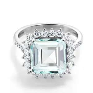Gem Stone King 4.83 Cttw Sky Blue Simulated Aquamarine Ring | 925 Sterling Silver | Octagon Cut 10MM | Wedding Engagement Anniversary Promise Ring For Women