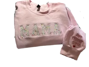 Mama reverse applique personalized crewneck sweatshirt in pink with floral print applique