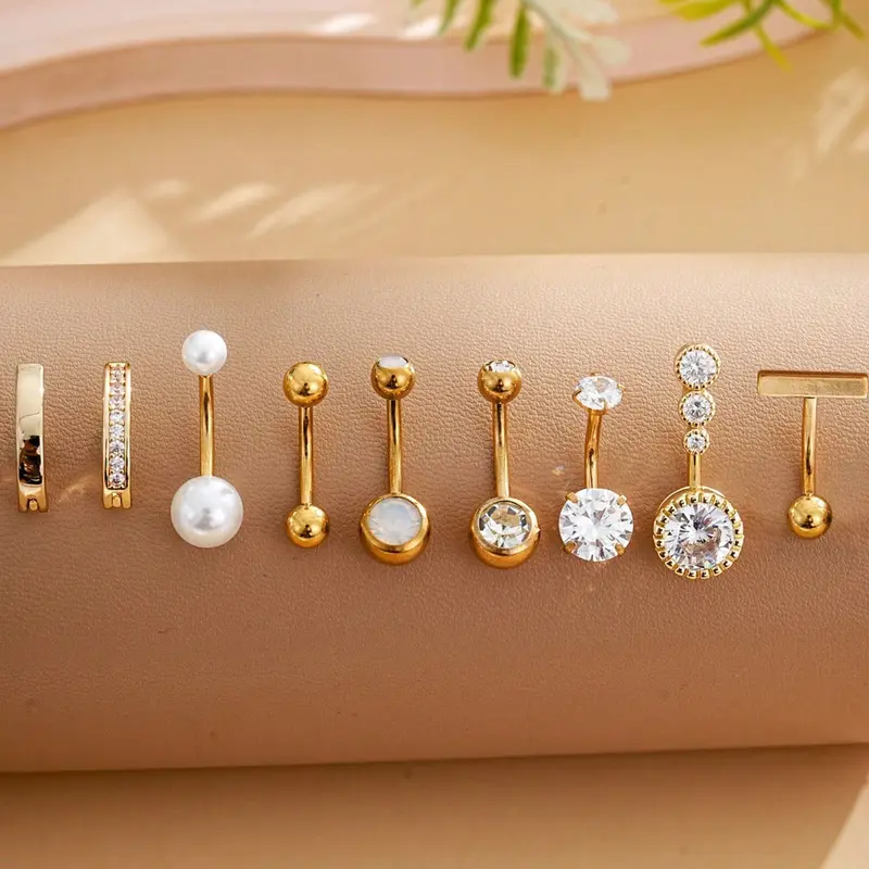 Stainless Steel Butterfly & Crescent Shaped Belly Button Rings Set, Belly Button Piercings, Sexy Short Style Body Jewellery Piercing Jewelry For Daily Wear, Body Piercing Kit