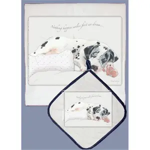 212 MAIN Pipsqueak Productions Great Dane Quilted Cotton Kitchen Set - Absorbent, Decorative Kitchen Towels and Pot Holder, Ideal for Gifting, Gift