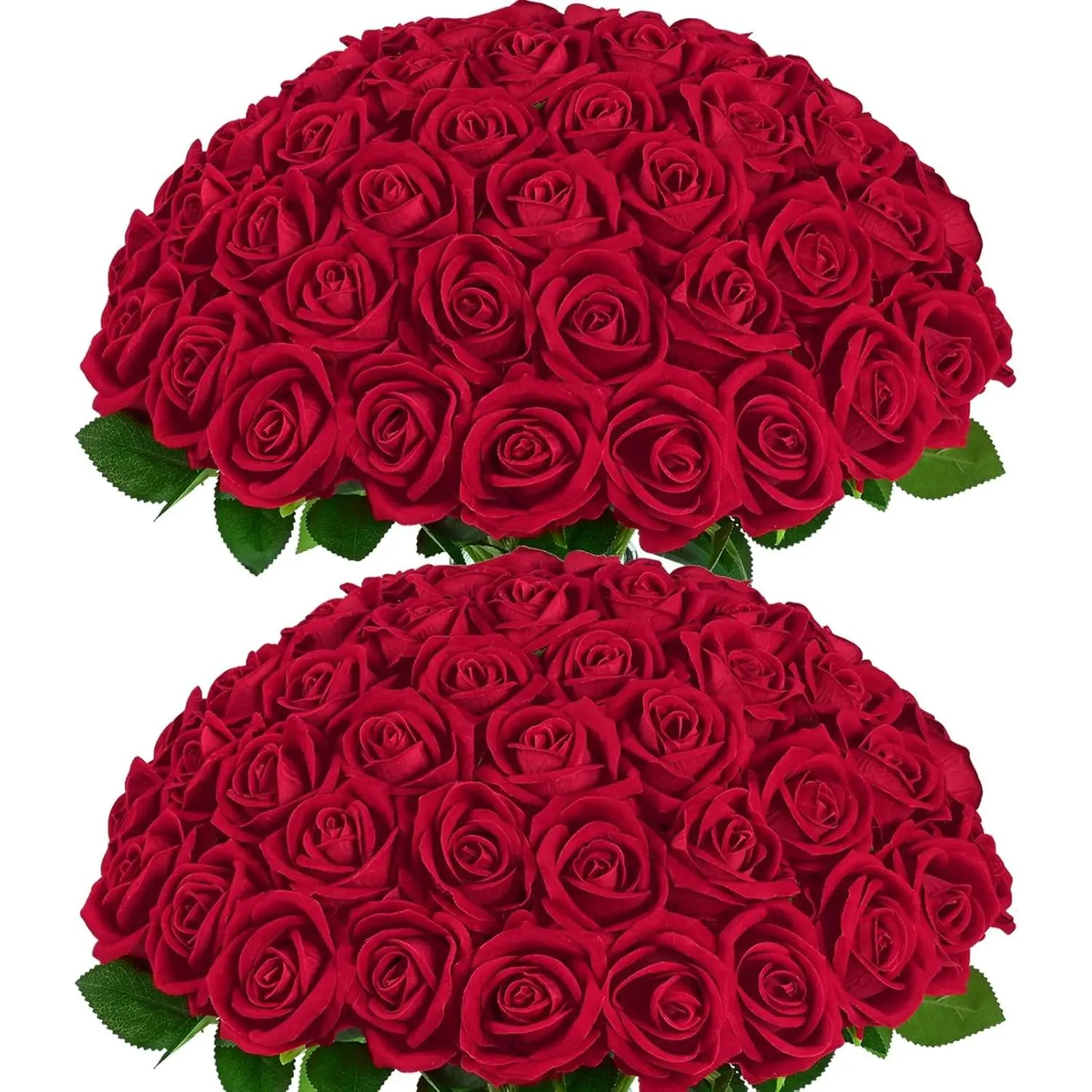 QUNWREATH 60/120 Pcs Elevated Quality Roses - Superior to the Original Red Roses Artificial Flowers, Real Touch Velvet Roses Bouquet Fake Flowers Bulk, Artificial Roses with Long Stems for Valentines Day Gift DIY Bridal Wedding Centerpiece Decorations,
