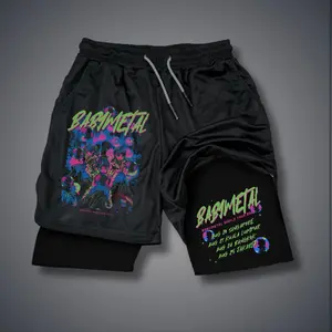 Unisex Babymetal Band Sports Shorts – Double-Layer Athletic Shorts with Elastic Waistband, Comfortable Summer Streetwear - For Loose Fit, Choose One Size Up