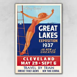 360 Stand 1937 Great Lakes Vintage Travel Poster Photo Print - 20x30 in. Paper-Base Colorful Artistic Wall Art, Home & Room Decoration, Vintage Design