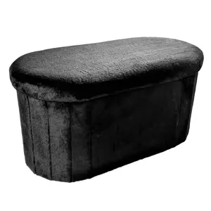 Multifunctional Velvet Folding Storage Ottoman Storage Bench 28 Inches Ottomans Oval,Foot Rest Stool load100kg/220lb,Black Bench Space-Saving for Living Rooms/Homes/Apartments/Dorms