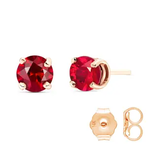 14k Solid Rose Gold 1.30 ctw Brilliant Cut Round Ruby Stud Earrings Fiercely We Believed