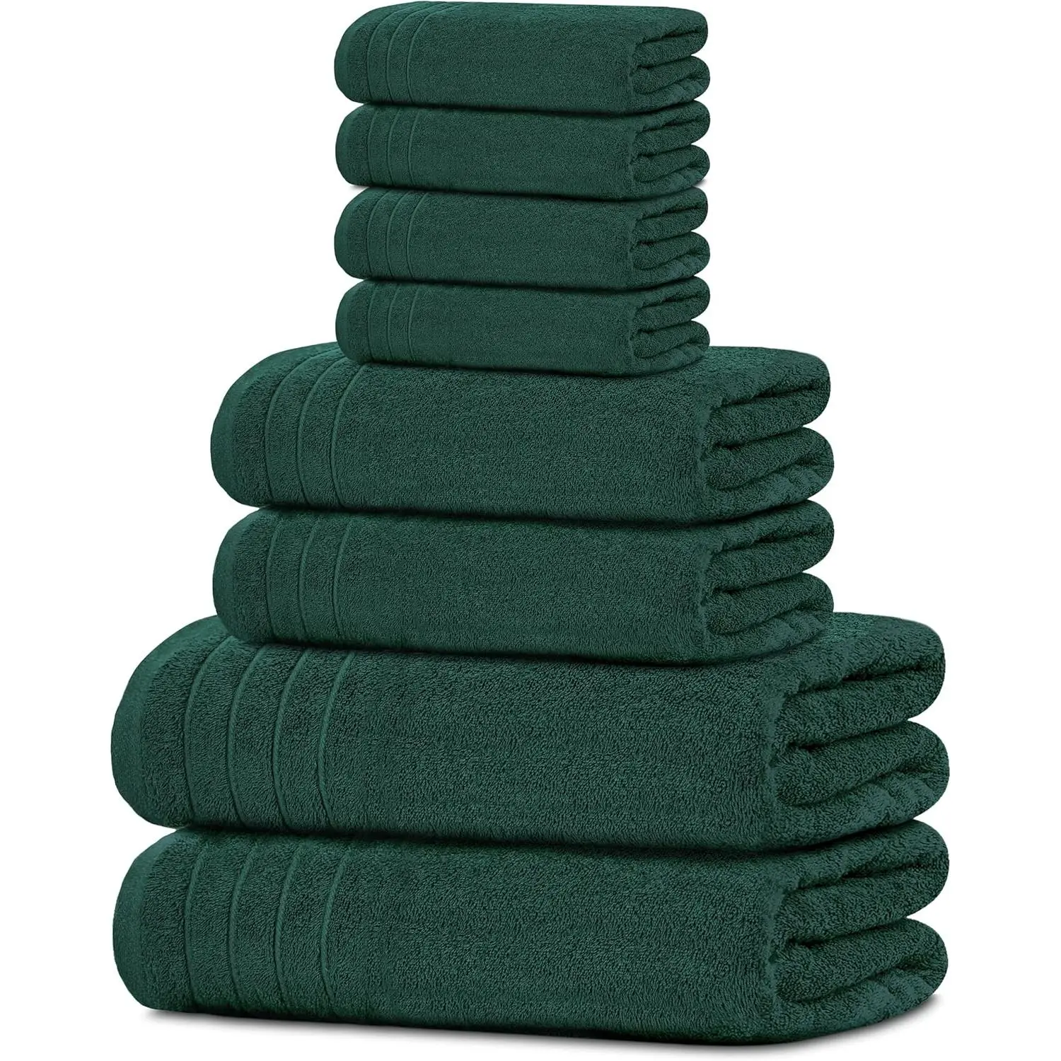 Pack of 8  Set, 2  Bath, 2 Hand, 4 Washcloths,  Cotton,  Weight, Quicker to Dry, Super Absorbent,  for Bathroom, Hunter Green