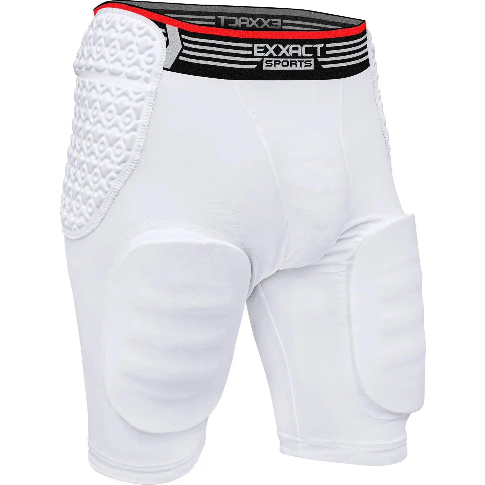 Exxact Sports Rebel 5-Pad Adult American Football Girdle - Lightweight 4-Way Stretch Compression Shorts with Integrated Padded Zones (Hips, Thigh, Tailbone), Cup Pocket, Extended Fit for Men's American Football, Adults