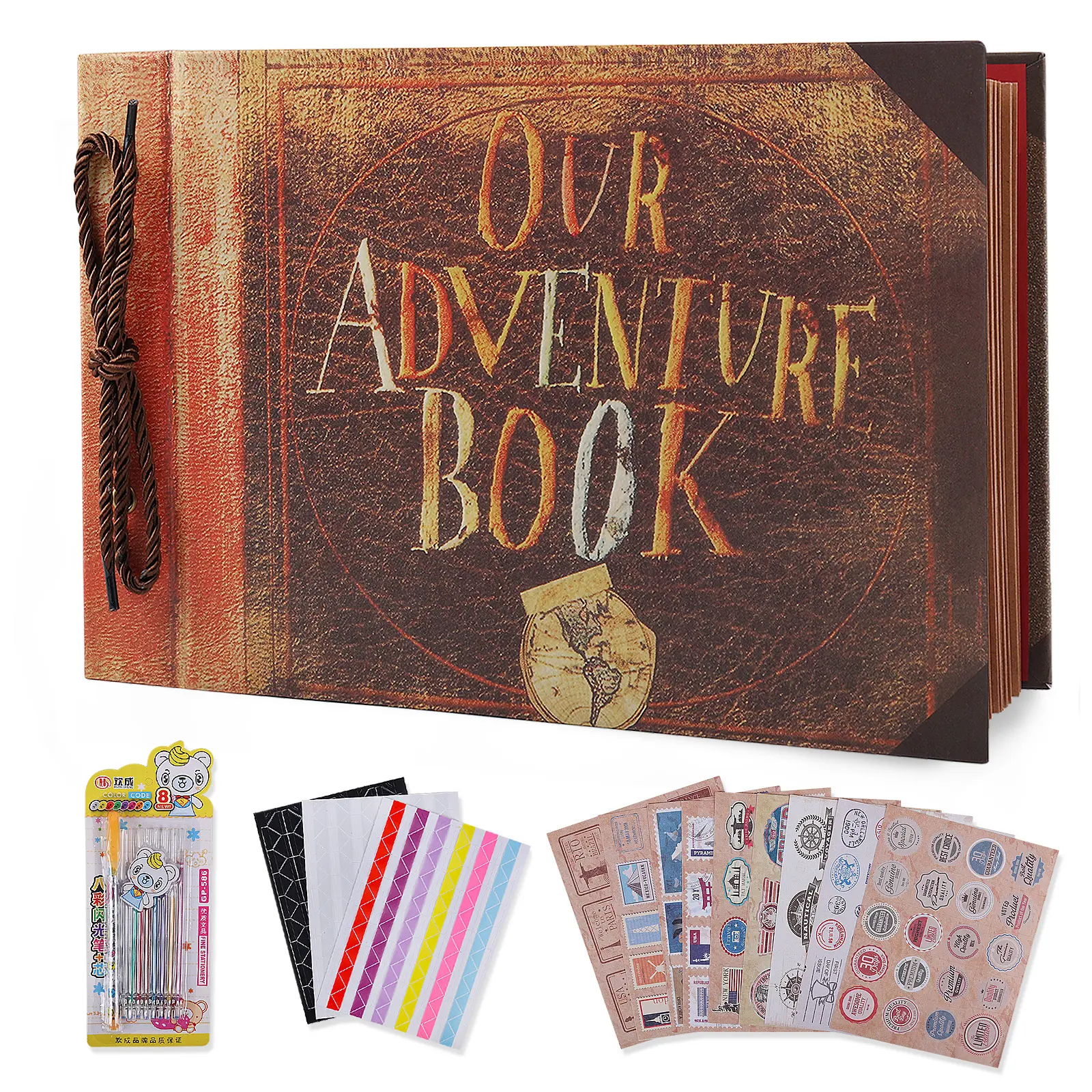 80 Pages Retro Photo Album Gift Decor Book DIY Scrapbook Photo Album With Pen Stickers Postcards Tapes Conner Stickers Decor