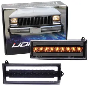 iJDMTOY Black-Out Interior Clear Lens White LED Driving Light/Amber Sequential Blink LED Front Turn Signal Light Assembly, For Jeep 1984-96 Cherokee XJ, 86-92 Comanche, 84-90 Wagoneer