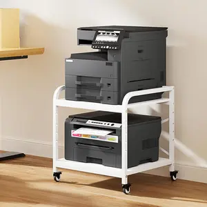 20 Inches Large White Printer Stand, 2-Tier Under Desk Printer Table with Height Adjustable Shelf, Rolling Printer Cart with Industrial Wheels for  Office (White)