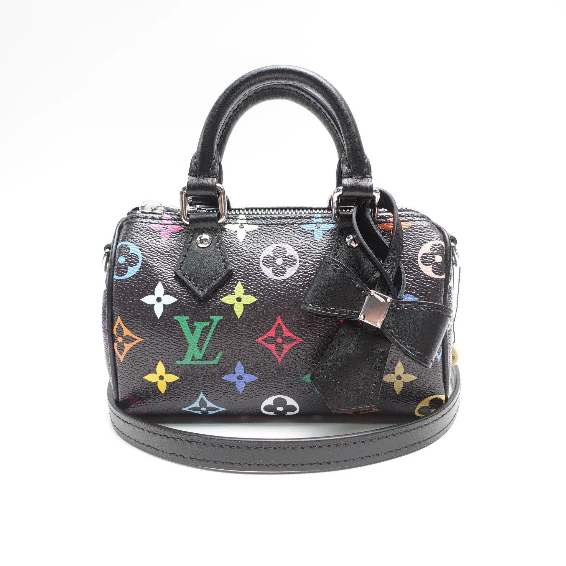 Pre-owned Louis Vuitton Coated Canvas Crossbody Bag Nano Speedy Black Multicolor Shoulder Bag T10459952