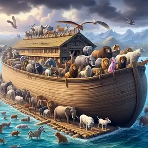 1PC 5D DIY Diamond Art Painting Kit - Noah'S Ark Animals Theme, Round Acrylic Diamond Mosaic Cross Stitch Kits Craft Set Handicraft for Home, Office & Party Wall Art Decor