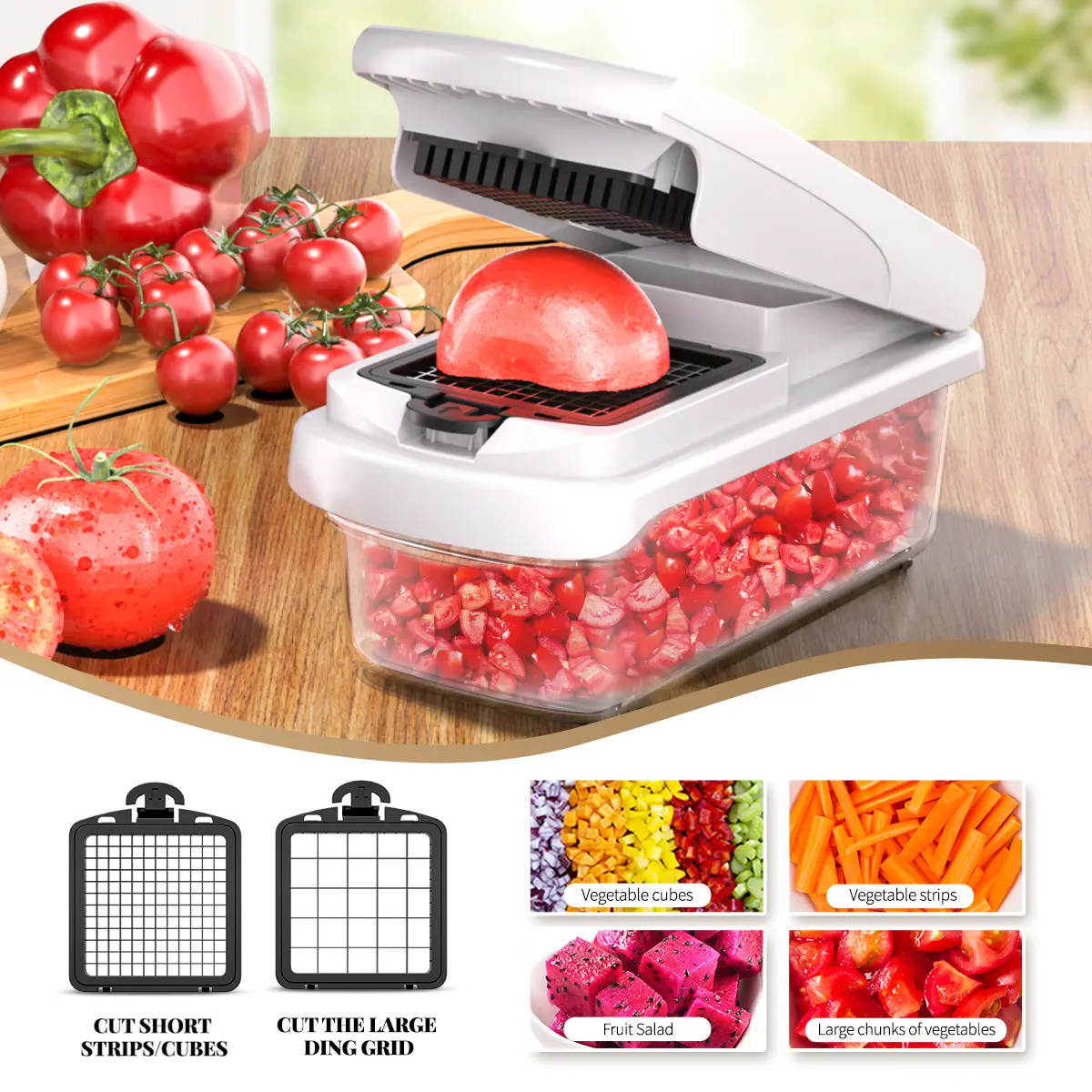 16-in-1 Vegetable Chopper & Spiralizer – Multi-Function Mandoline Slicer with 8 Interchangeable Blades, Onion Tomato Dicer, Potato Cutter, Cheese Grater, Dishwasher Safe Kitchen Gadgets