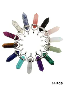 14pcs Colorful Bullet Tip Chakra Pendants, Artificial Crystal Jewellery, Random Colors, Ideal for Necklace Making, Unique Accessories