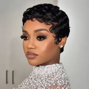OQ HAIR Pixie Wig Pre-Styled Human Hair Short Curly Wigs Full Machine Made Human Hair Wigs For Women Beginner Friendly
