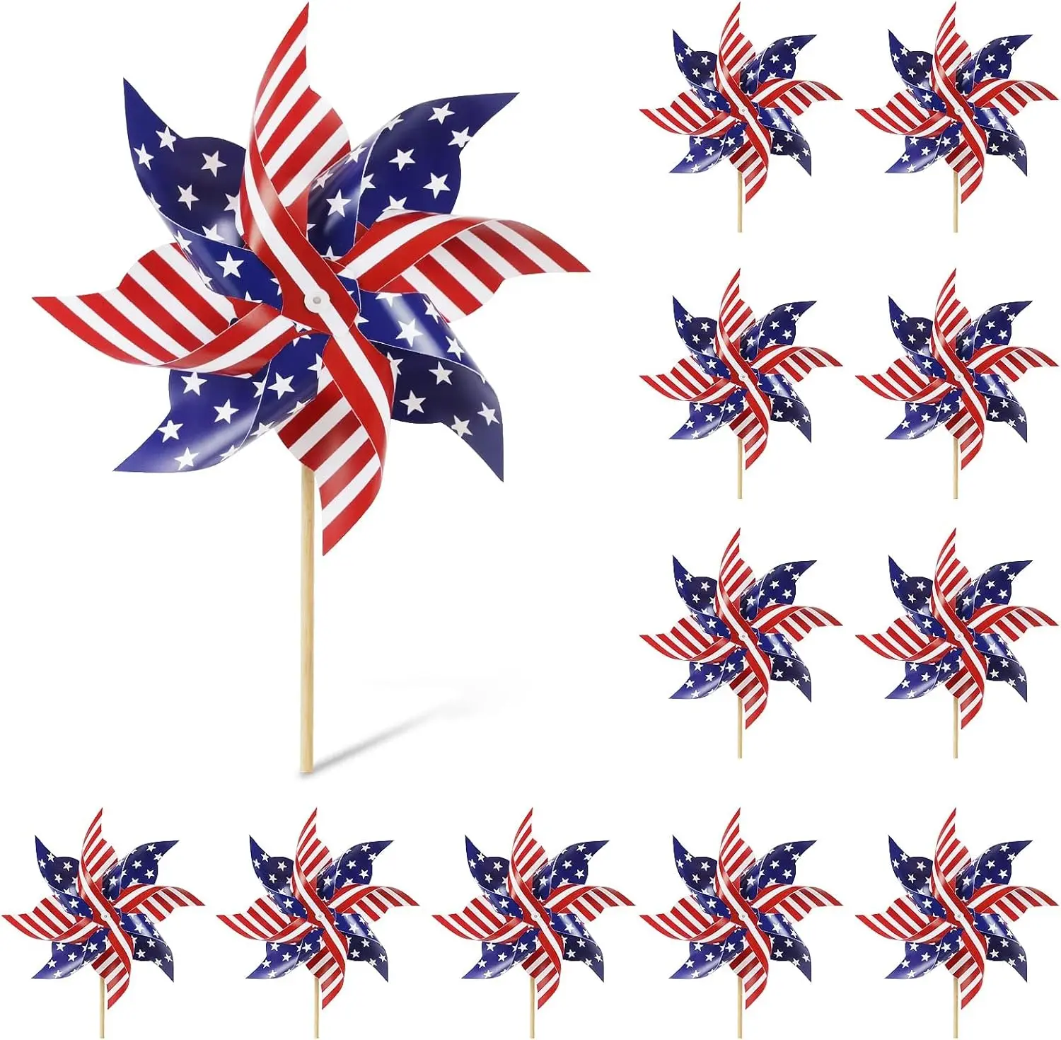4th of July Decorations,12Pcs American Flag Patriotic Pinwheels for Yard and Garden,Fourth of July Pinwheels Patriotic Memorial Day Decorations,Garden Wind Spinners,Pinwheel for Kids,Lawn,Patio
