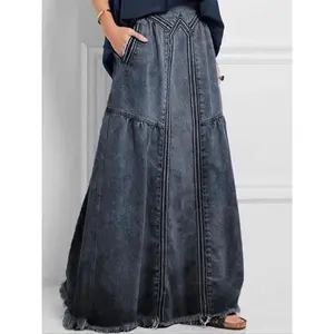 Women’s denim long skirt—fashionable and comfortable denim skirt for streetwear, suitable for everyday outdoor wear; women’s underwear for all seasons; long skirt GARMENTARY