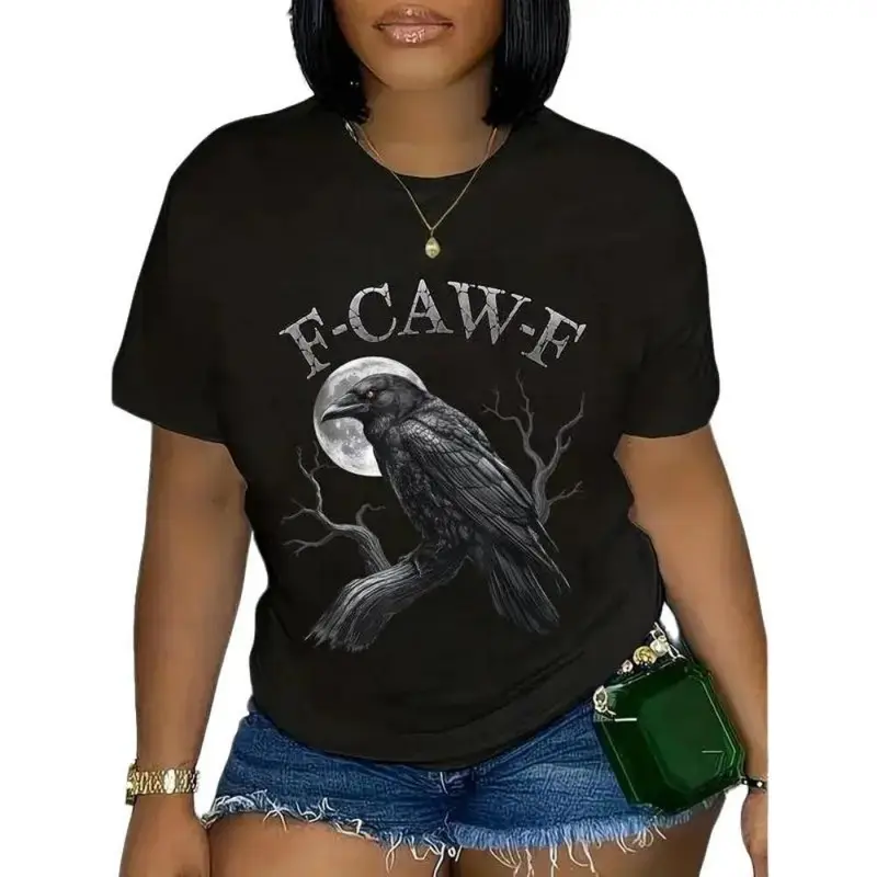 F-CAW-F T-shirt da uomo con grafica divertente corvo, maglietta casual