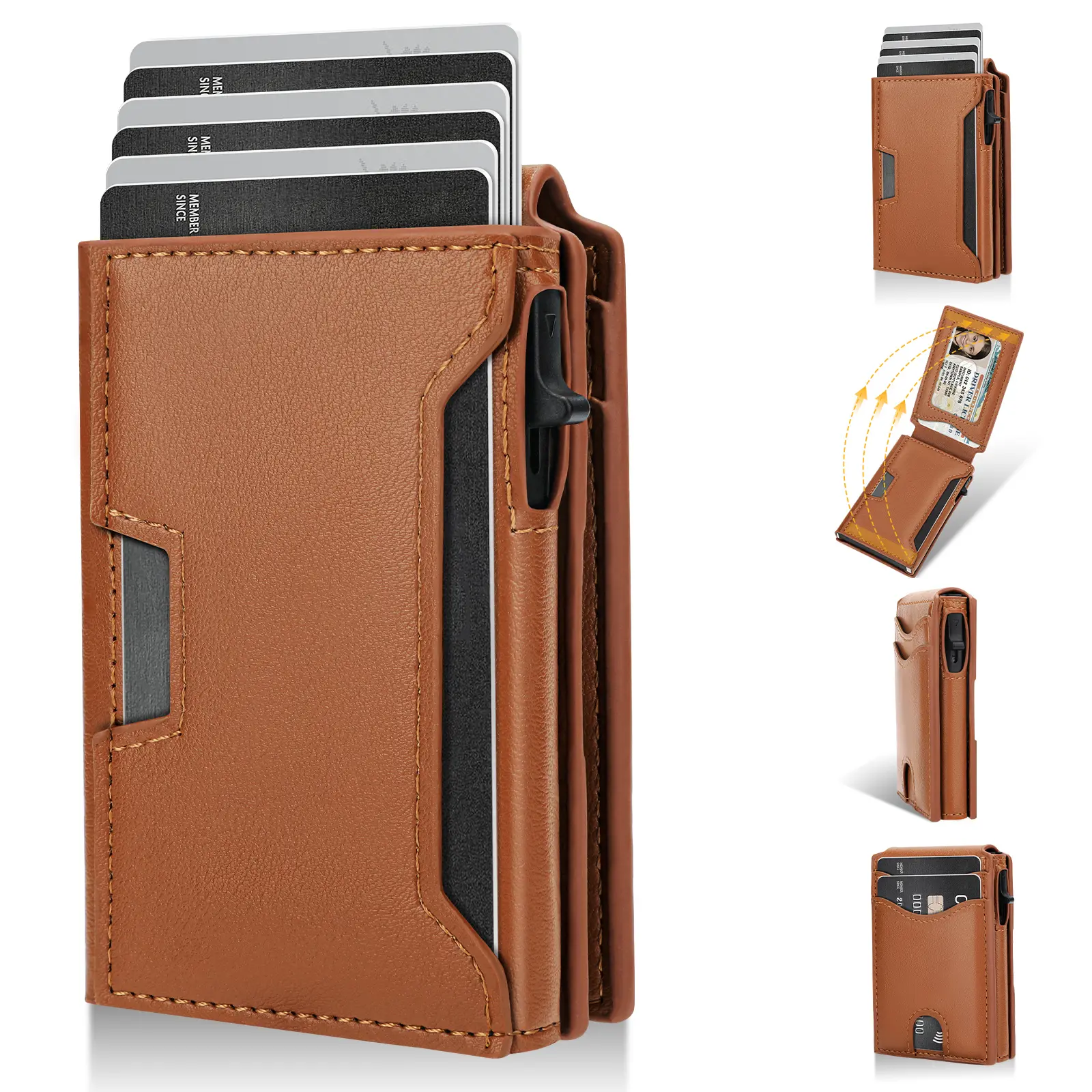 2026 New Mens Leather Pop Up Wallet Card Holder: Smart RFID Blocking Slim Minimalist - 7-12 Card Capacity | ID Window | Cash Slot Cardholder Mens Gifts, Credit Card Holder, Semi Rigid Card Holder