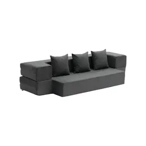 summervibes Twin Size Folding Bed, 3-in-1 Foldable Couch Bed with 3 Pillows & Washable Cover, 25D High-Density Memory Foam Convertible Sleeper Chair, Futon for Living Room, Bedroom, Dark Grey, Twin Size Bed