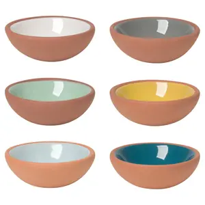 Stylish Aesthetic Ceramic Sky Terracotta Pinch Bowls, 6-Piece Set, Kitchen Tableware for Spices & Condiments, Artisan Serveware for Meal Prep, Six Pieces