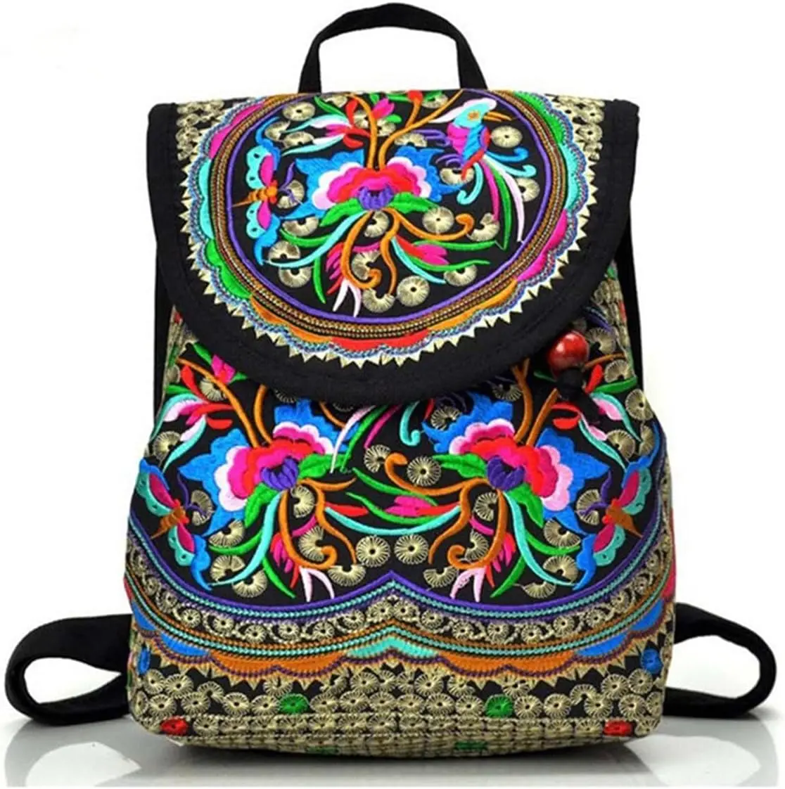 Embroidered Canvas Mini Backpack Purse for Women, Floral Boho Casual Travel Daypack