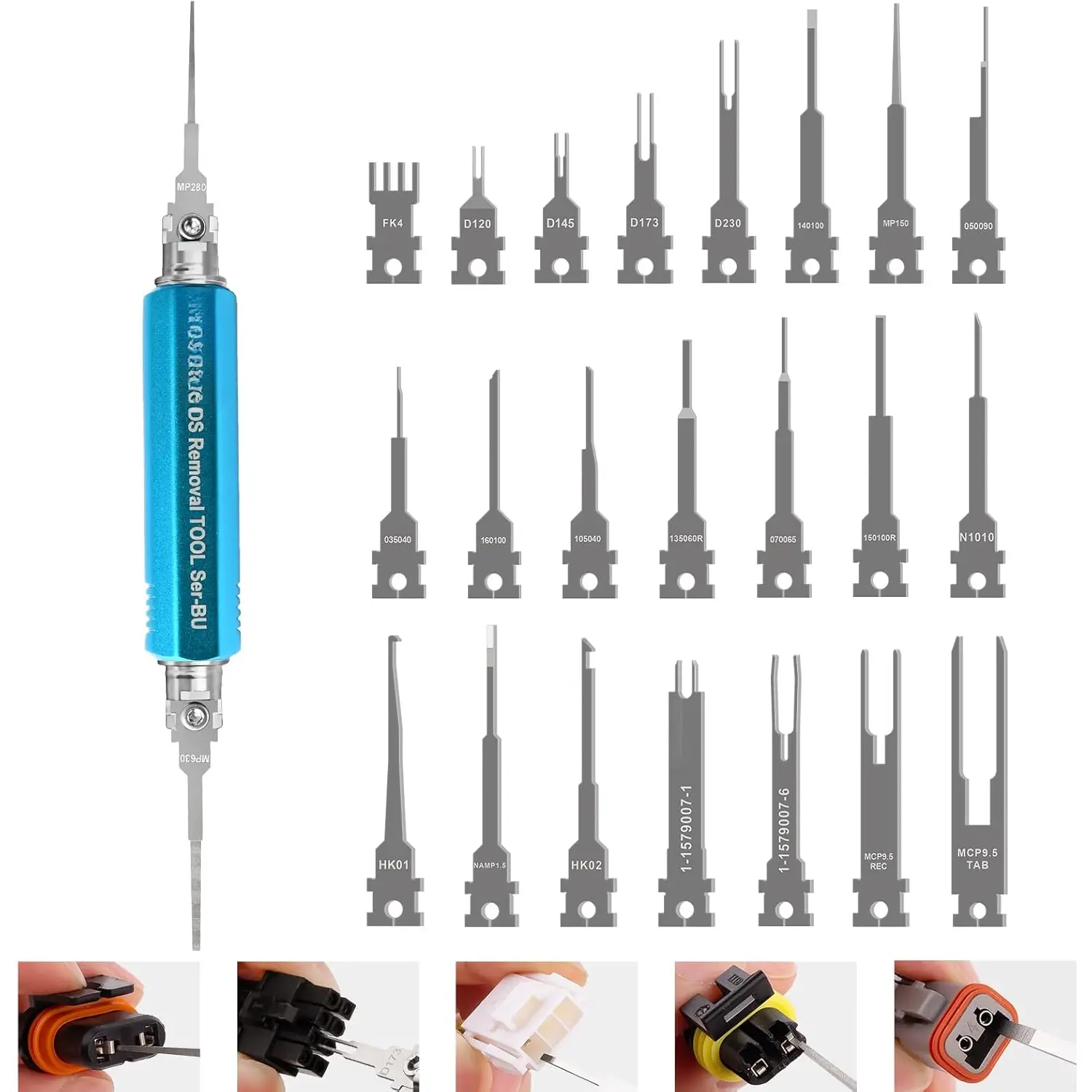 ST5349 Pin  Kit, 24 count Replacement Pin Extractor Tools, Comprehensive Electrical Terminal Release Tool Set for Deutsch, AMP/TE, Molex, Delphi, JST, Harting Connectors