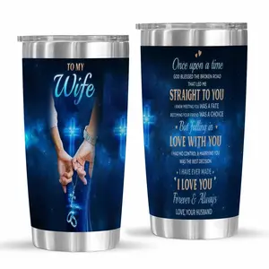 Romantic Love Quotes 20oz Stainless Steel Tumbler Wife Faith Cross Pattern Insulated Vacuum Cup Travel Mug Double Wall Coffee Keepsake Gift For Wedding Anniversary Valentines Day Birthday