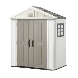 【DealsForYouDays】VEVOR Sturdy Waterproof 4x8 Ft Heavy-Duty Resin Outdoor Storage Shed, with Reinforced Floor, Skylight, Lockable Door, 152 Cu. Ft. for Garden Tools, Backyard, Patio, Grey