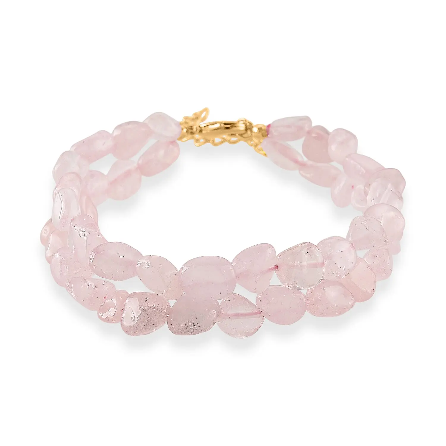 Galilea Rose Quartz 2-Row Beaded Bracelet in Goldtone 7-8.5In Galilea Rose Quartz 2-Row Beaded Bracelet in Goldtone 7-8.5In