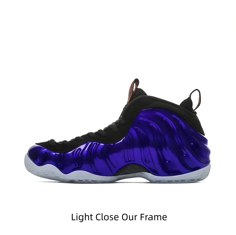 Eye-catching wave shell athletic shoes with vibrant purple shiny upper. Durable rubber outsole provides reliable traction to create outstanding casual street fashion looks.