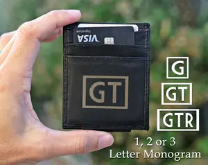 Monogram Slim Wallet Groomsmen Proposal Gift Custom Initials Money Clip Birthday Best Husband Idea from Wife to Groom 20th Anniversary Gifts