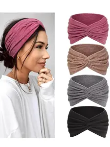 Women's Hairbands Set of 4, Fashionable Thin Elastic Dye-Infused Knot Headbands On Forehead, Knotted Headband, Ideal for Makeup, Sports, Spa, Yoga, Daily Wear