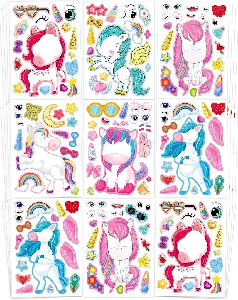 24 Pcs DIY Unicorn Sticker Sheets, Kids' Arts & Crafts Supplies, Party Favors for Birthday Classroom Valentines Day Gift Bags (For Girls Toddlers)