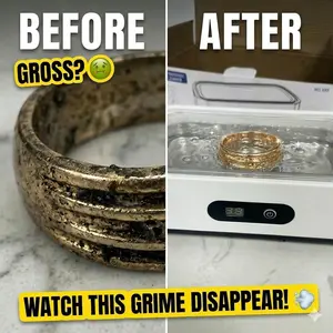 Ultrasonic Jewelry Cleaner, 50kHz High Frequency Sonic Machine for Satisfying Deep Clean of Retainers, Eyeglasses, Rings & Coins, 304 Stainless Steel Portable Device