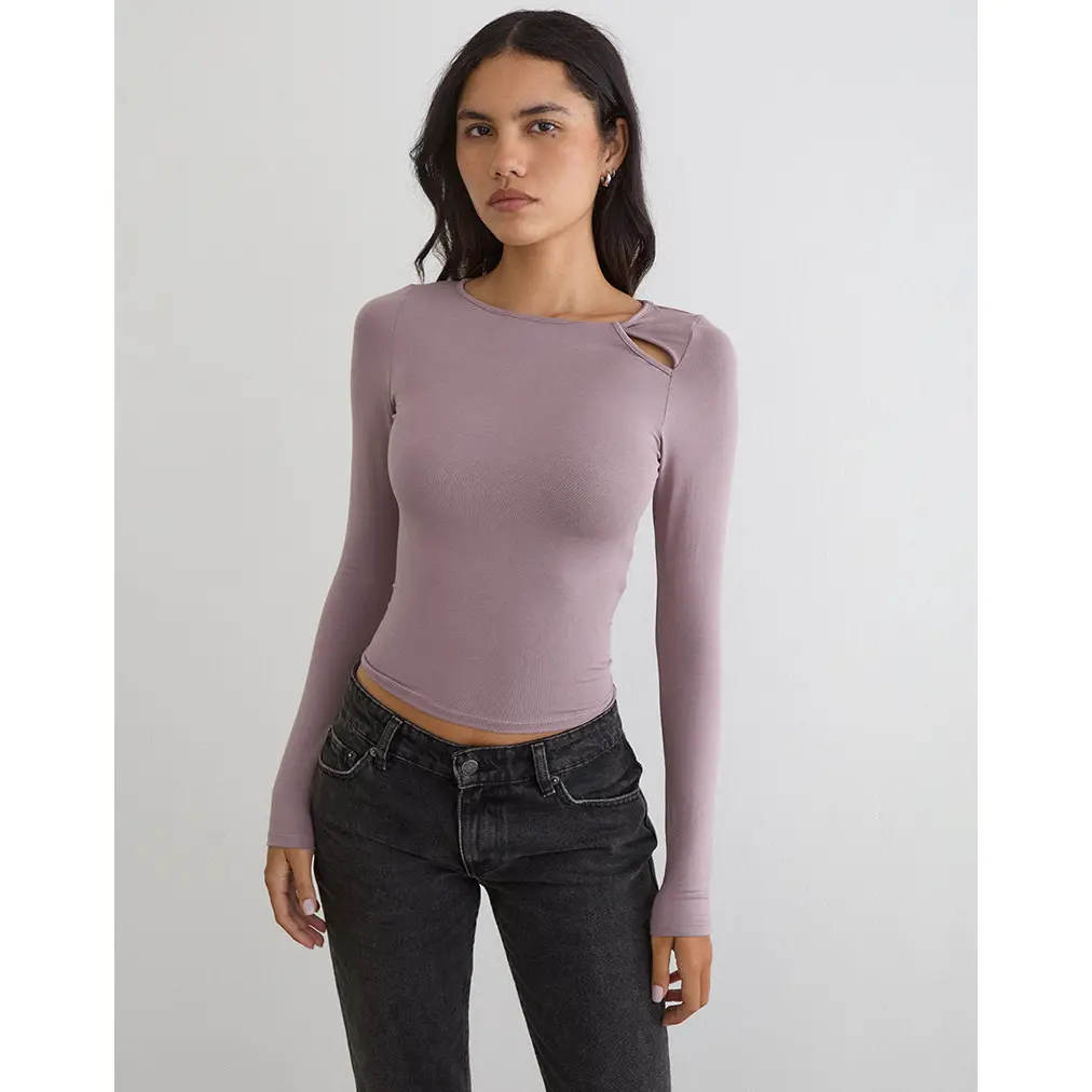 Kalais Long Sleeve Twisted Top in Dusty Mauve