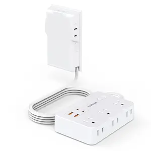 Flat Extension Cord with Outlet Cover, Flat Plug Power Strip with 9 Outlets(3 Wall Outlets Extender) and 4 USB Ports, 5 FT Cord Hidden Outlet Extender Multi Plug for Home Office Tight Spaces