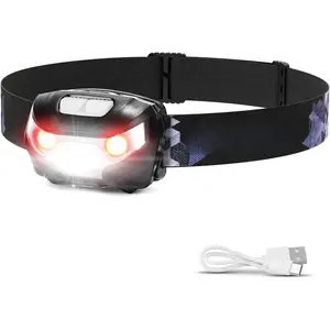 LED Headlamp Rechargeable - Super Bright  Lamp with 5 Modes for Camping & Hiking Gear Essentials, IPX4  Headlight Flashlight with Red Light, USB  Included
