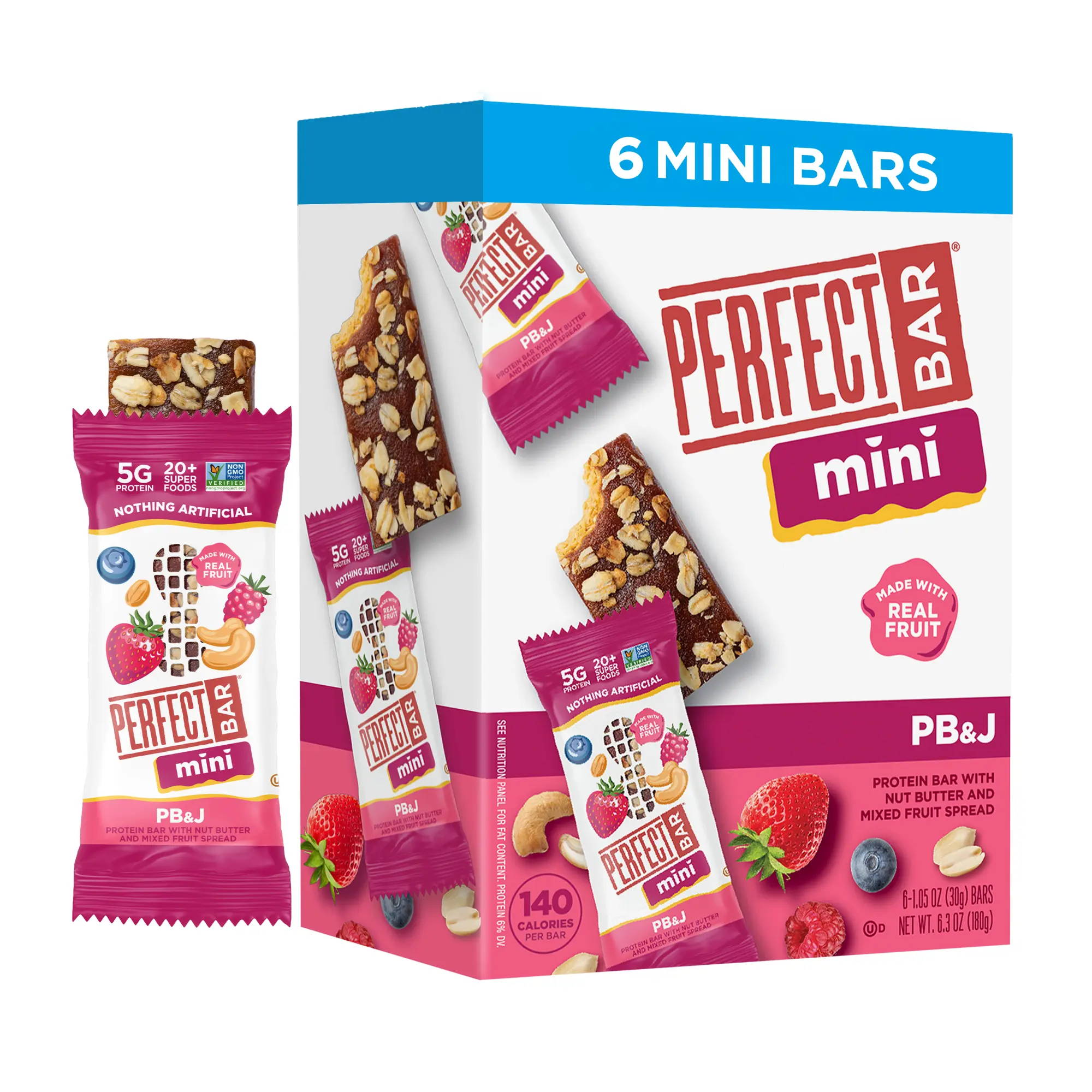 Perfect Bar PB&J Mini Peanut Jelly Protein Bar - 5g Protein, 20+ Superfoods, Fruit-Infused, Fridge Fresh, Artificial-Free Healthy Snack, Protein Bars