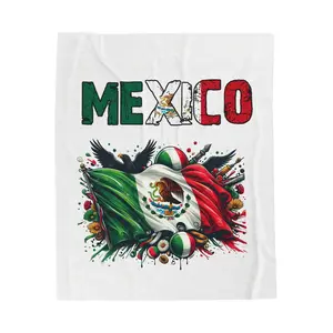 Mexico Flag Art Velveteen Plush Blanket | Mexican Flag, Eagle, Soccer Elements