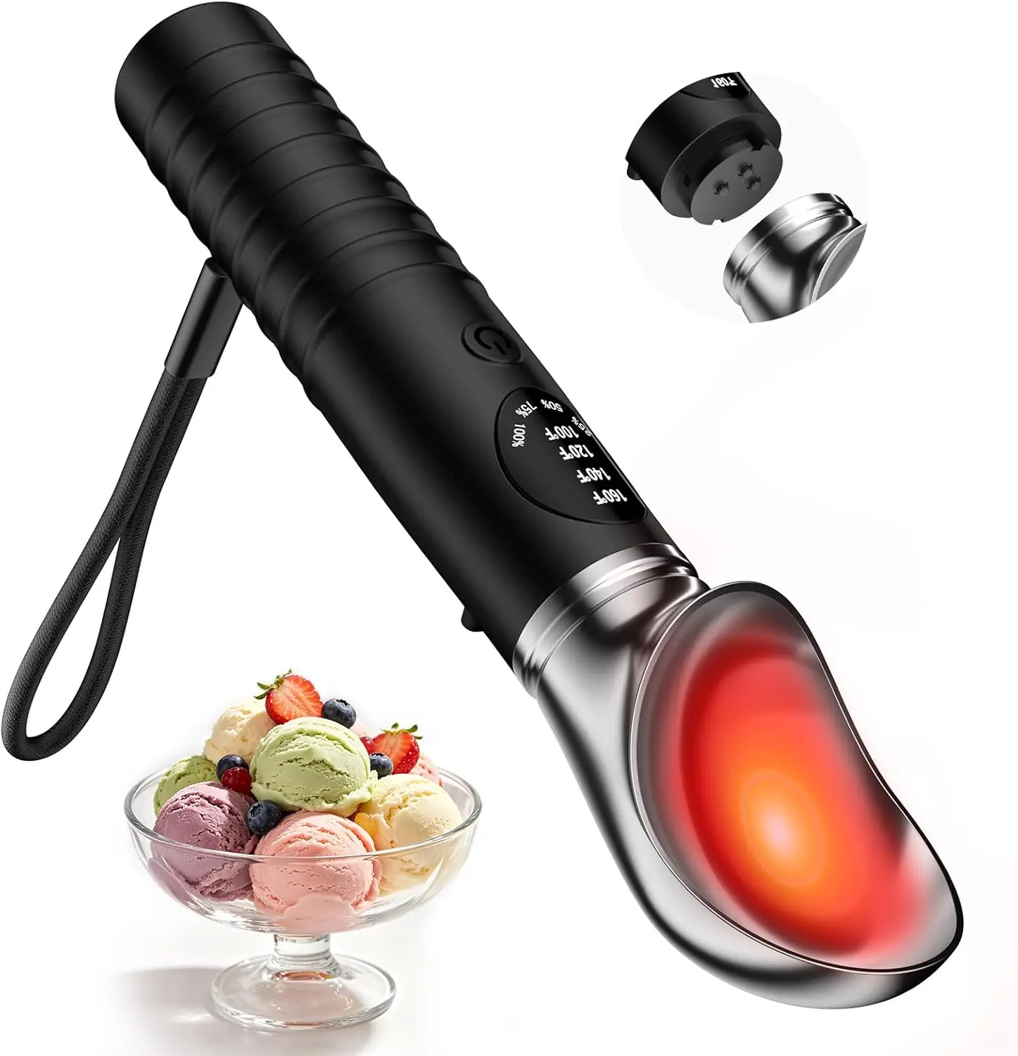 Heated Ice Cream Scoop with Removable Head, 4 Adjustable Temperature Settings & LED Display, Easy to Clean,Rechargeable ElectricIce Icecream Spoons Perfect for Hard Ice Cream,Frozen Yogurt, Sorbet, Gelato Perfect Gift for Mom, Grandma & Ice Cream Lovers s