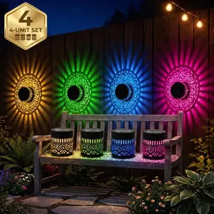 4-Pack 7-Color Solar Mandala Wall Lights, Waterproof Metal Fence Projector for Outdoor Garden Decor